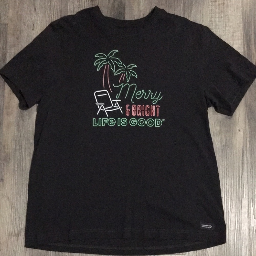 Black Graphic Life is Good T-Shirt with Festive Print